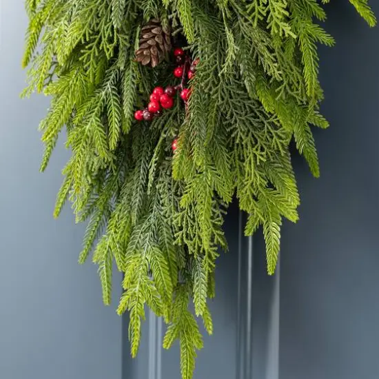 Glitzhome&reg; 31.5"H Christmas Greenery PE Teardrop with Pinecones and Red Berries {4}