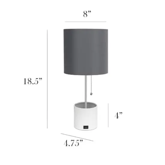 Simple Designs 18.5" Hammered Metal Container Base Table Lamp with USB Charging Port Gray/White {4}