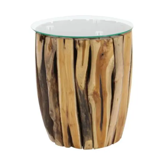 18" Brown Rustic Teak Wood Accent Table {5}