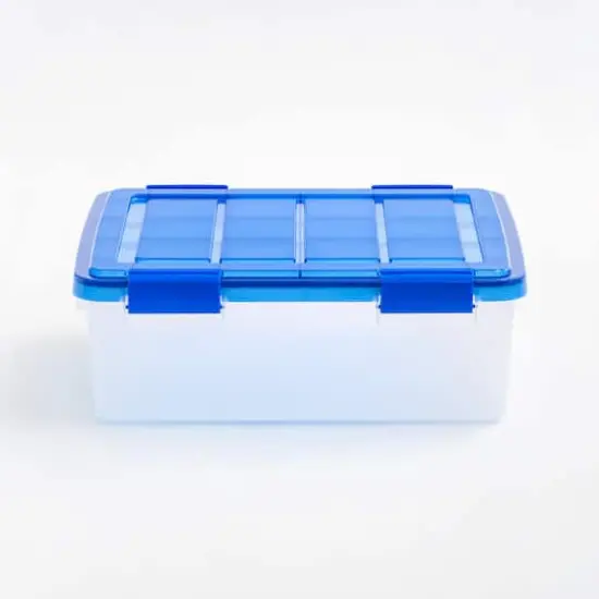 Iris&reg; 6.5gal. Clear Plastic Storage Boxes With Blue Lid, 4 Pack {4}