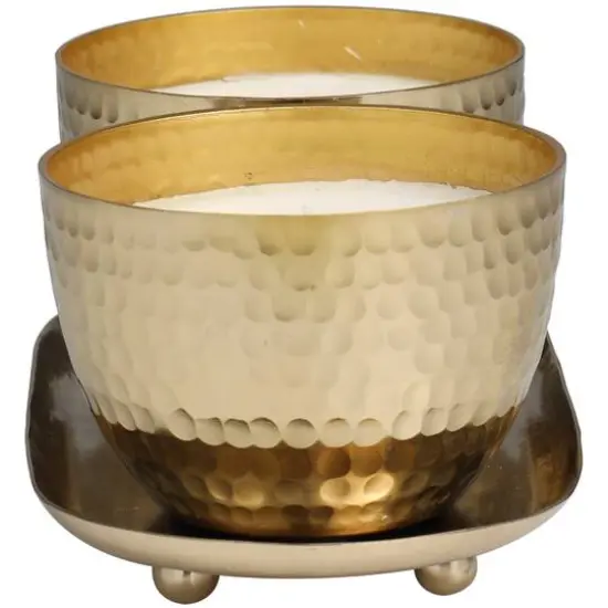 Mediterranean Fig Scented Candles in Gold Hammered Bowls Set {3}