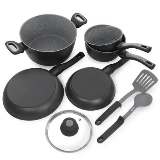 Oster 10-Piece Black and Gray Speckle Nonstick Aluminum Cookware Set {12}