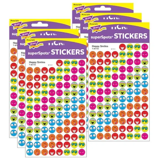 Trend Enterprises&reg; superSpots&reg; Happy Smiles Stickers, 6 Packs of 800ct. {1}