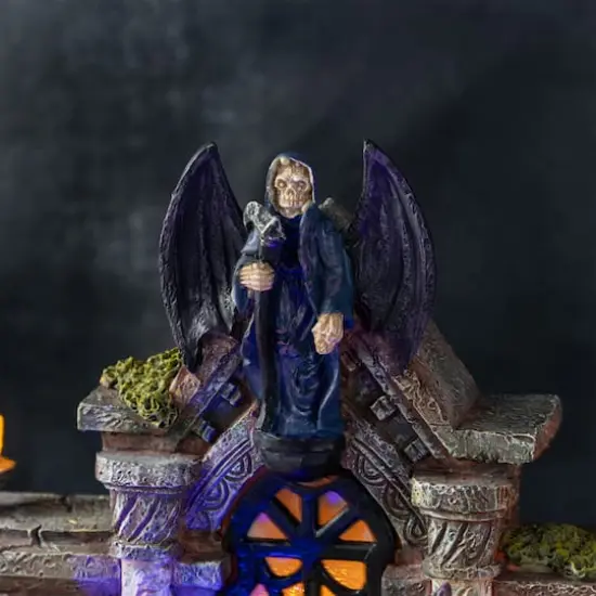 Glitzhome&reg; 9.75"H Lighted Resin Halloween Haunted House Village {5}