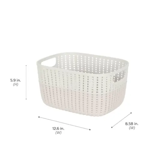 Simplify Medium Ivory 2-Tone Decorative Storage Basket {5}