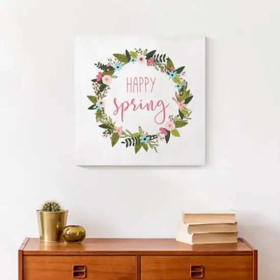 Happy Spring Wreath 16" x 16" Canvas Wall Art {5}