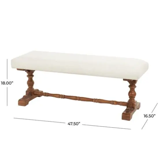 Cream Fabric Bench with Brown Turned Legs {8}