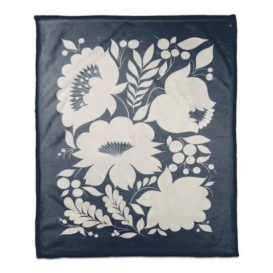 Indigo Flower Print 50" x 60" Coral Fleece Blanket {1}