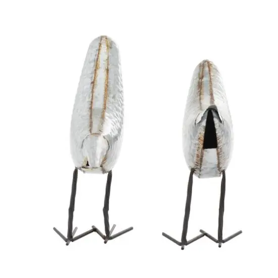 Gray Metal Farmhouse Bird Sculpture Set {7}