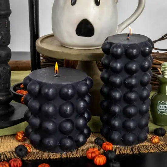 Hello Honey&reg; Unscented Hobnail Pillar Candle Black {3}