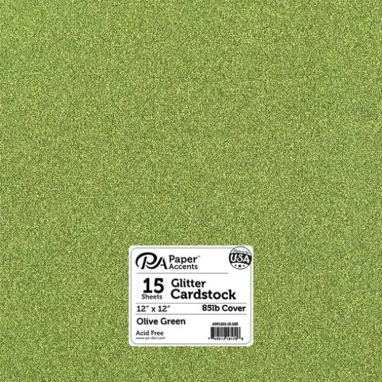 PA Paper&trade; Accents Glitter 12" x 12" Cardstock, 15 Sheets Olive Green {1}