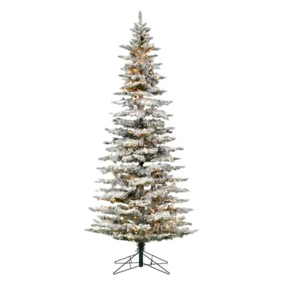 9ft. Pre-Lit Flocked Utica Fir Artificial Christmas Tree, Pure White LED Lights {1}