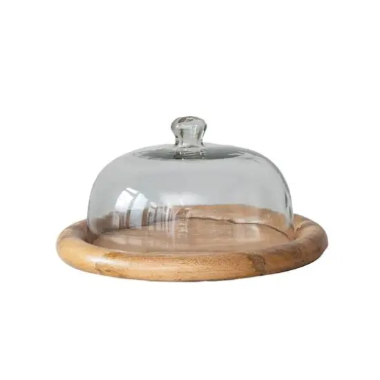 Hello Honey&reg; 16" Round Glass Cloche with Mango Wood Base {6}