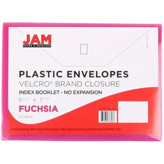 JAM Paper 5.5" x 7.5" Plastic Hook & Loop Closure Envelopes, 12ct. Fuchsia Pink {4}