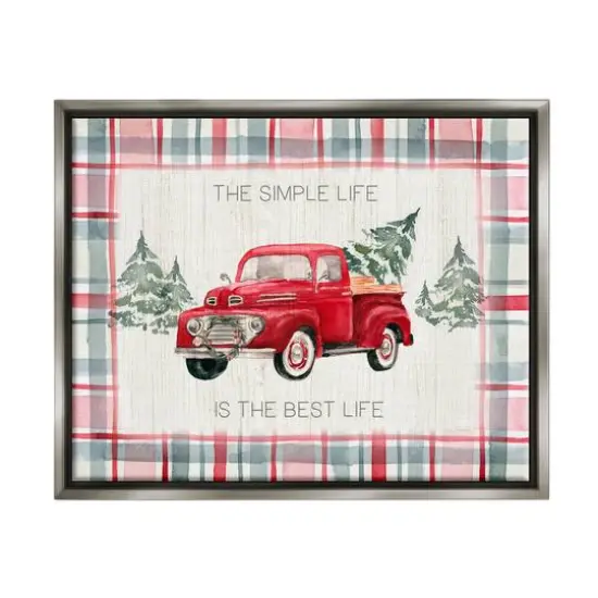 Stupell Industries Simple Life Is Best Plaid Truck Framed Floater Canvas Wall Art Gray {1}