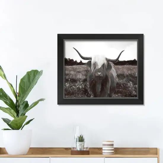 Highland Cow Charcoal Black Framed Print {4}