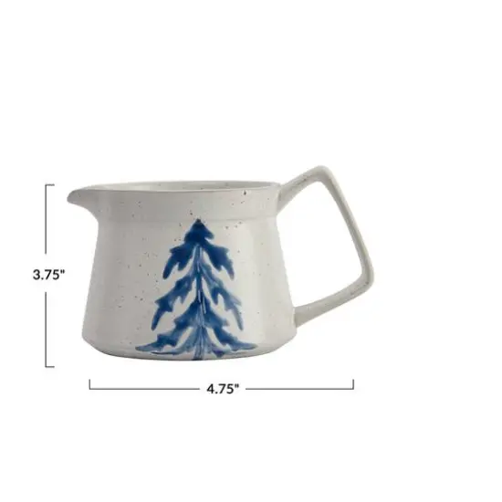 Hello Honey® Antique White & Blue Farmhouse Stoneware Creamer with Hand Painted Tree {8}