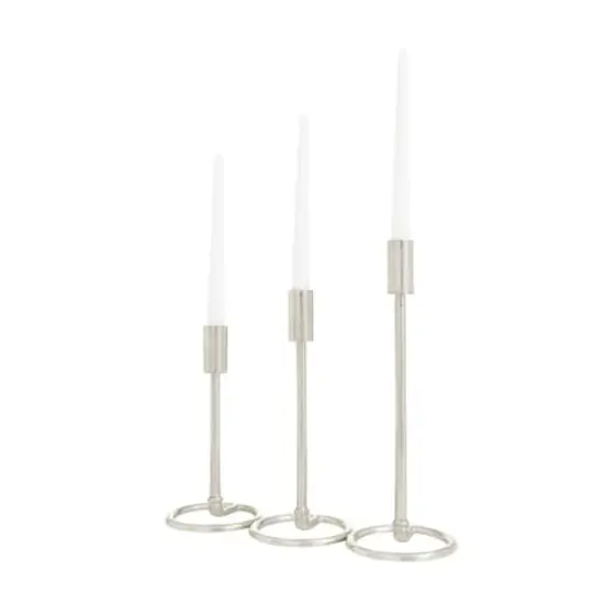 Set of 3 Silver Aluminum Contemporary Candle Holders, 14" x 5" x 5" {3}