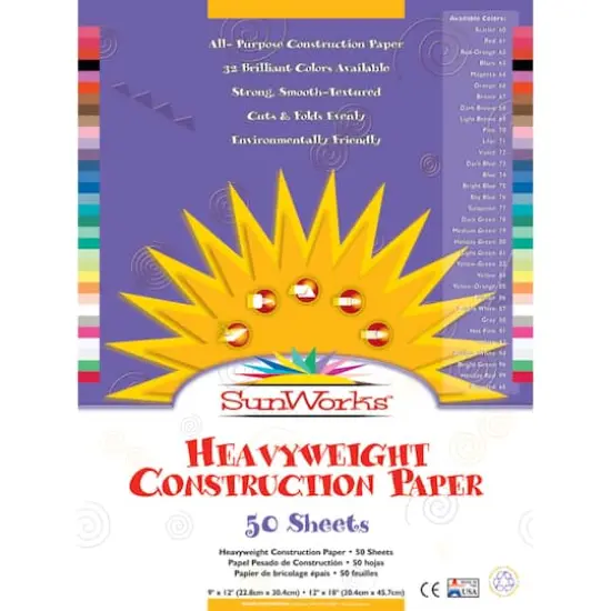 Pacon® SunWorks® 12" x 18" Assorted Color Construction Paper, 50ct. {1}
