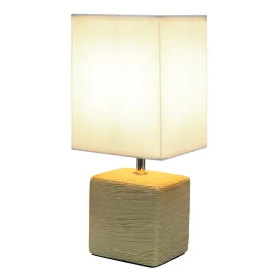 Simple Designs Stone Table Lamp with White Shade Beige {5}