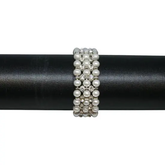 Jam Paper Savannah Beaded Flower Bracelet White {1}