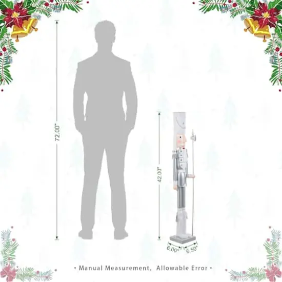 Glitzhome® 42"H Wooden Christmas Silver Dressed Soldier Nutcracker {9}