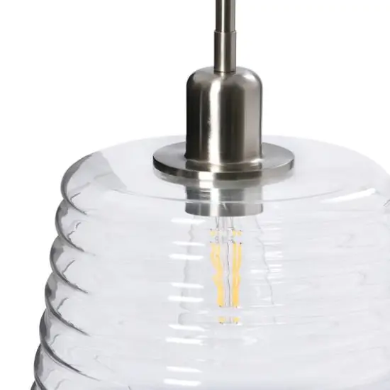 Hello Honey&reg; Robert Stevenson Lighting Rhodes Metal & Clear Ribbed Glass Ceiling Light Brushed Nickel {4}