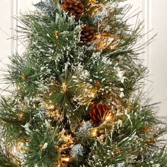3ft. Pre-Lit Frosted Artificial Christmas Tree with Pinecones, Clear Lights {5}