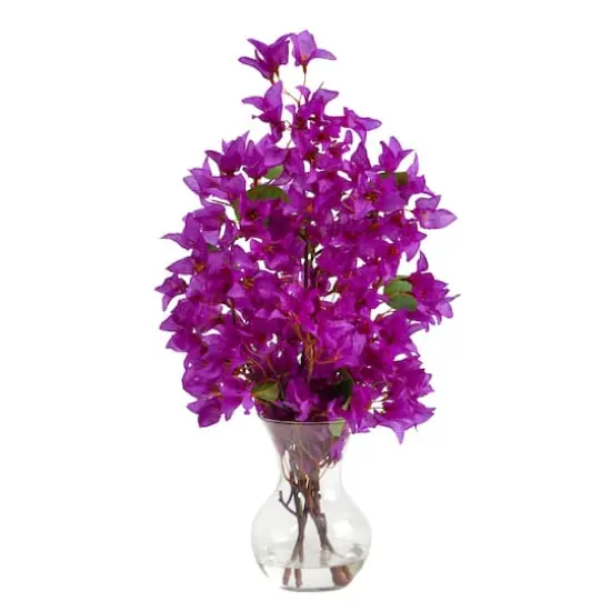 22" Artificial Purple Bougainvillea Arrangement with Fluted Glass Vase {1}