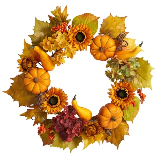 22" Autumn Hydrangea, Pumpkin & Sunflower Wreath {1}