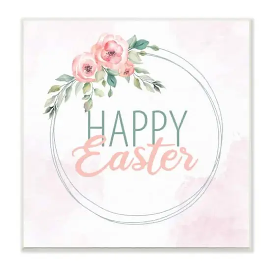 Stupell Industries Happy Easter Round Floral Border Pastel Pink Design Wall Plaque Art {1}