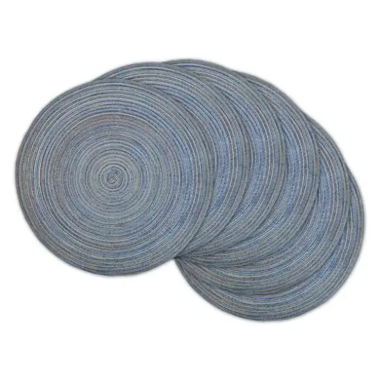 DII&reg; Round Plastic Woven Placemats, 6ct. Variegated Blue {1}