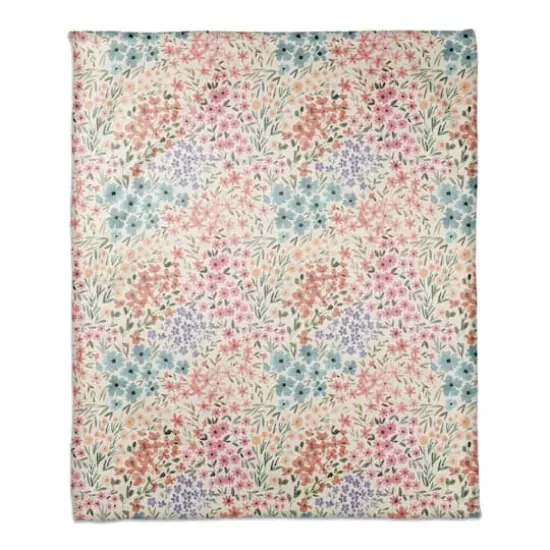Colorful Blooms Coral Fleece Blanket {1}