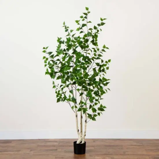 6ft. Potted Green Artificial Birch Tree with Real Touch Leaves {9}