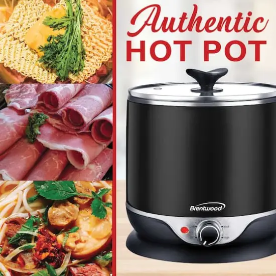 Brentwood 1.9qt. 600-Watt Stainless Steel Cordless Electric Hot Pot Cooker & Food Steamer With Swivel Base {9}