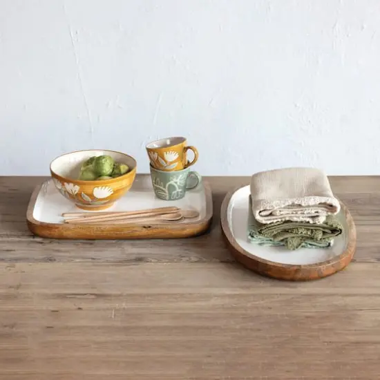 Hello Honey&reg; 16" White Enameled Mango Wood Tray {3}