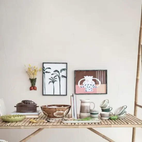 Hello Honey® 8.25" Brown & Cream Round Stoneware Pitcher with Stripes & Crackle Glaze {3}