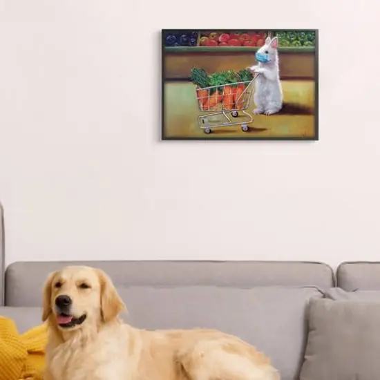 Stupell Industries Bunny Shopping in Face Mask Wall Art in Black Frame {3}