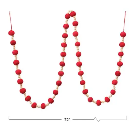 Hello Honey&reg; 6ft. Red Wool Felt Balls & Wood Beads Garland {5}