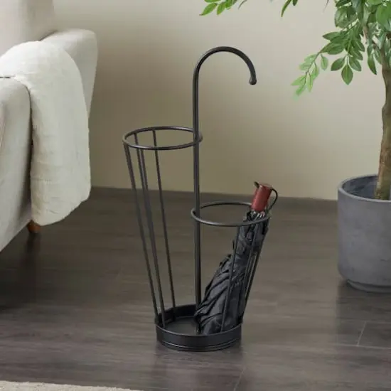 27" Metal Umbrella Stand with Handle Black {3}