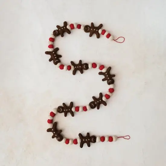 Hello Honey® 6ft. Handmade Wool Felt Gingerbread Men & Balls Garland {4}