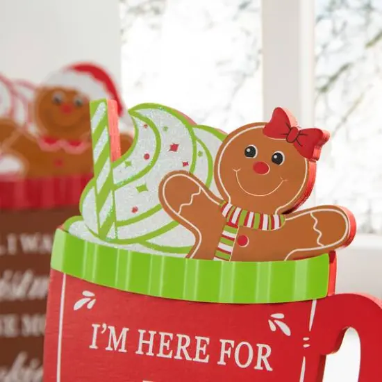 Glitzhome&reg; 8" Christmas Gingerbread Man Mug Tabletop D&eacute;cor Set {7}