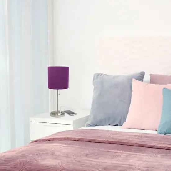 Creekwood Home 19.5" Oslo USB Port Table Lamp Brushed Steel/Purple Shade {6}