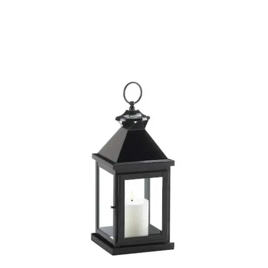 14" Glossy Black Iron & Glass Lantern {3}