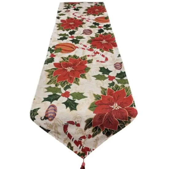 Wizardi 13.75" x 67" Festive Poinsettias Christmas Table Runner {1}
