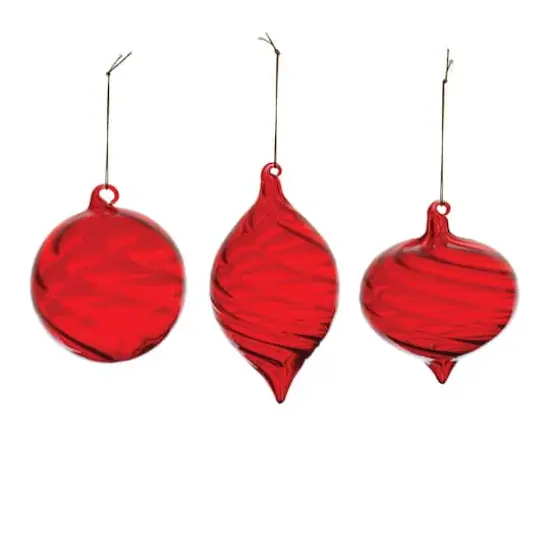 Red Swirl Glass Ornaments Set {3}