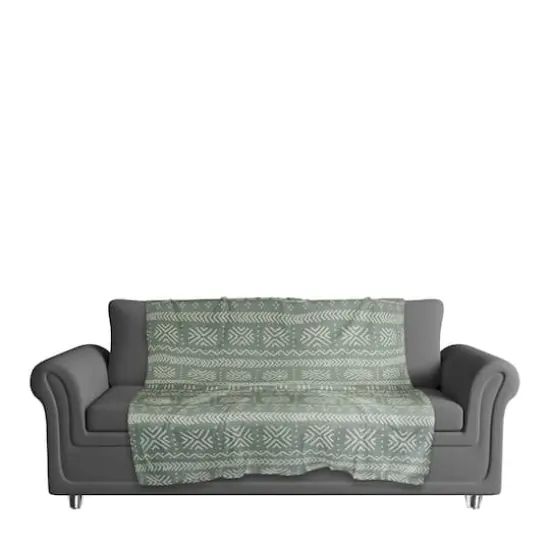 Sage Mudcloth 50" x 60" Sherpa Fleece Blanket {4}