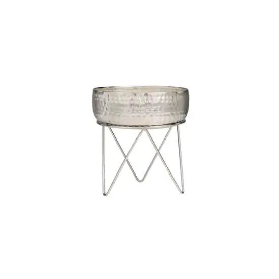 70oz. Campfire Scented White 4 Wick Candle in Silver Bowl with Tripod Stand {5}