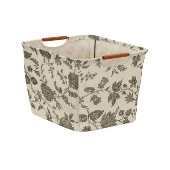 Household Essentials Storage Bin with Wood Handles (Medium, Floral) {1}