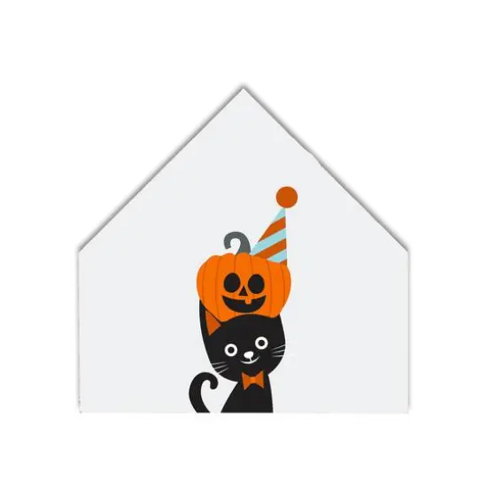 Cat Pumpkin Hat House Shaped Canvas {1}